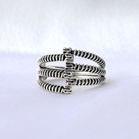 925 Sterling Silver Oxidised Twisted Flexi Ring